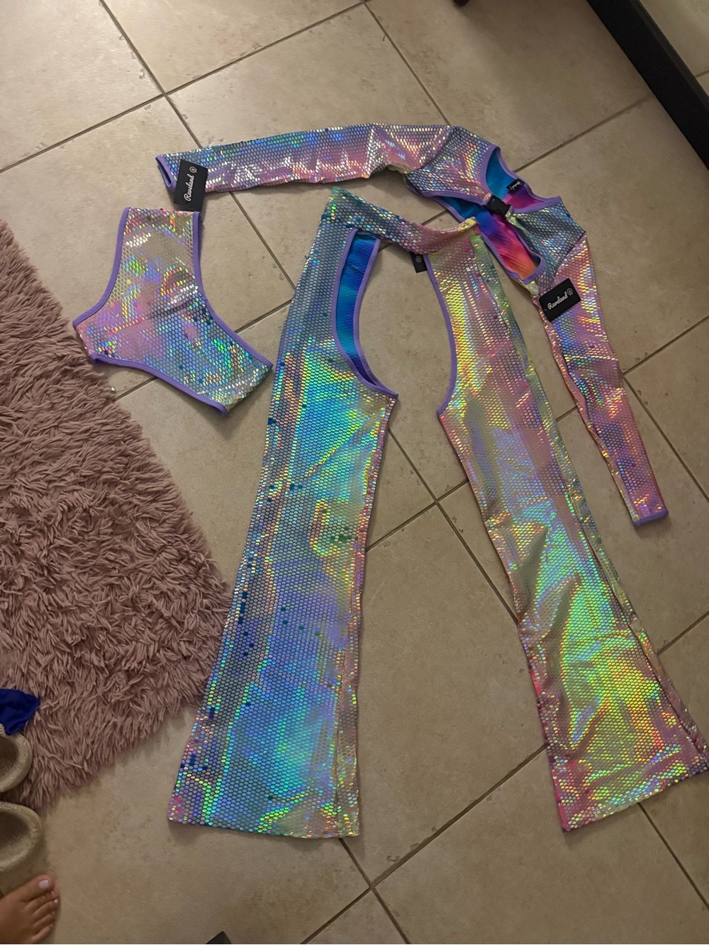 Holographic Festival Set — Iridescent Purple Two-Piece Outfit